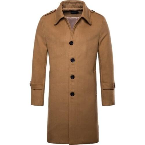 Europe/US size New Brand Woolen Coat Men Fashion Long Trench Coat England Style Wool Blend Single Breasted Jacket Male Overcoats