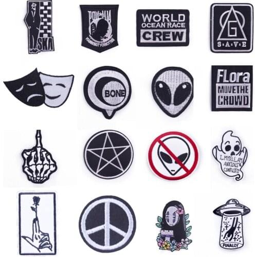 DIY Punk/Black/White Patch Embroidered Sewing Patch For Clothes Iron On Patches Stripes Sticker Patches Appliques For Clothing