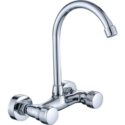 Wall Mounted Bathroom Kitchen Faucet Copper 360 Degree Swivel Sink Tap Dual Handle Hot and Cold Water Mixer Tap Wash Basin Tap