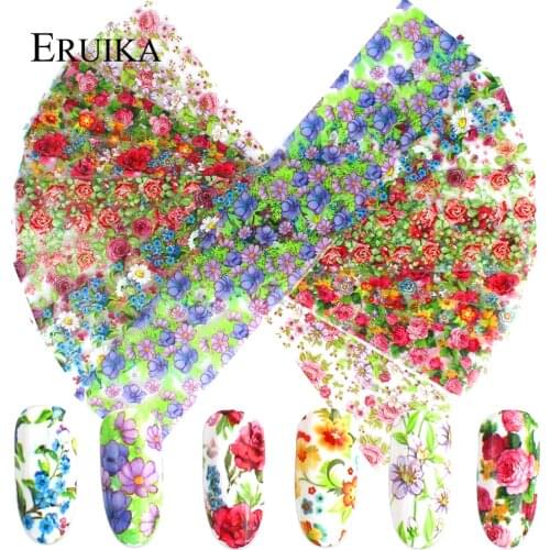 10pcs Flowers Designs Nail Foil Transfer Foil for Manicure Nail Stickers Wrap Adhesive Slider Flexible tape Nail Art Tips