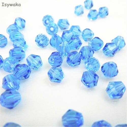 Isywaka Sale Light Blue 6mm 48PCS Bicone Austria Crystal Beads charm Glass Beads Loose Spacer Bead for DIY Jewelry Making