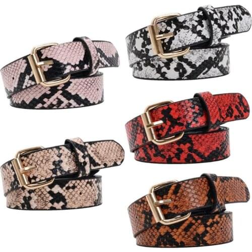 Snake Skin Print Belts For Women Gold Square Pin Buckle Waistband PU Leather Belt Pants Dress Waist Belts for Women Dropshipping