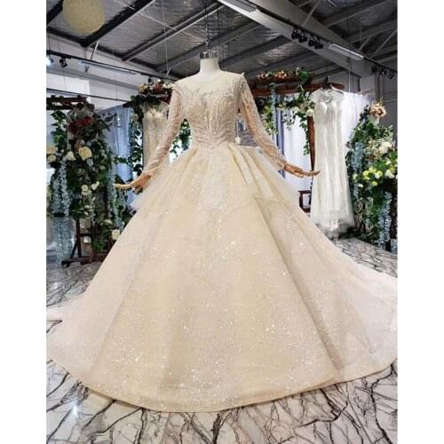 BGW HT41623 Luxury Wedding Dresses Long Sleeve O-neck Heavy Beadrd Wedding Gowns 2020 Keyhole Back Vestido De Novia Con Manga