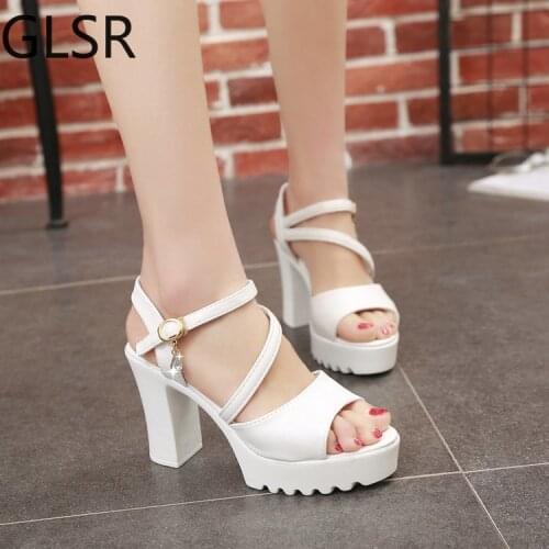 Summer high heels sandals women thick platform shoes Woman Cross Platform Sandals Roman Ladies Shoes Gladiator Heel Pumps white