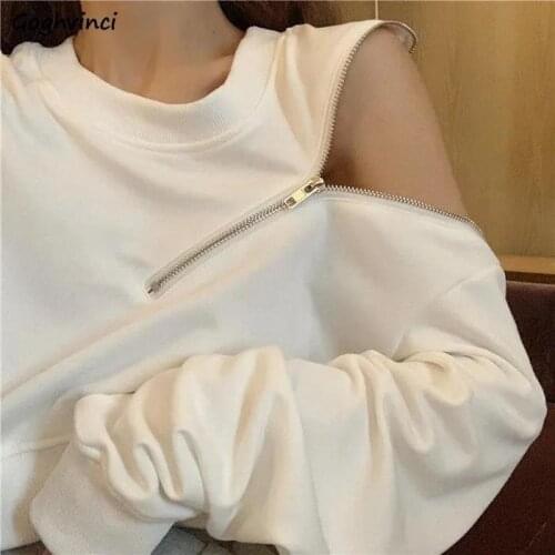 Hoodies Women Loose Large Size S-3XL Zipper Spring Students Causal Streetwear O-neck Off Shoulder Outerwear Crop Long Sleeve Ins