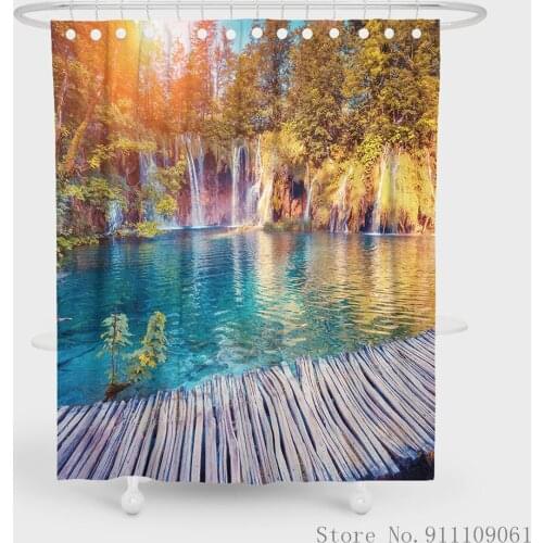 Lake Scenery Print Waterproof Mildew Proof Polyester Fabric Shower Curtain with Bathroom Decoration Partition Shower Curtain