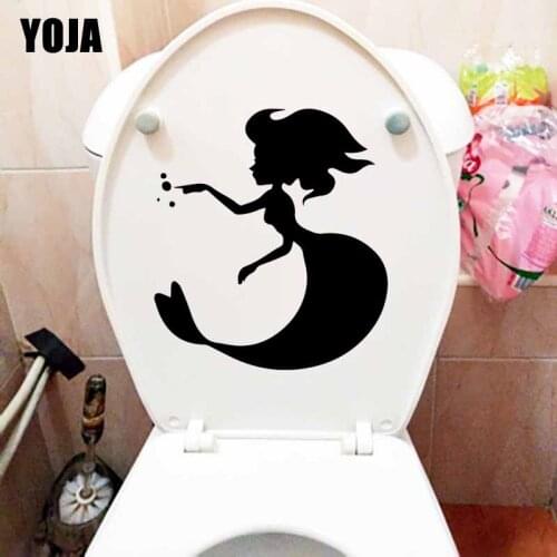 YOJA 24.3X27.2CM Mermaid Sea Ocean World Tail Girl Fish Cartoon Wall Sticker Toilet Seat Decal T5-0376