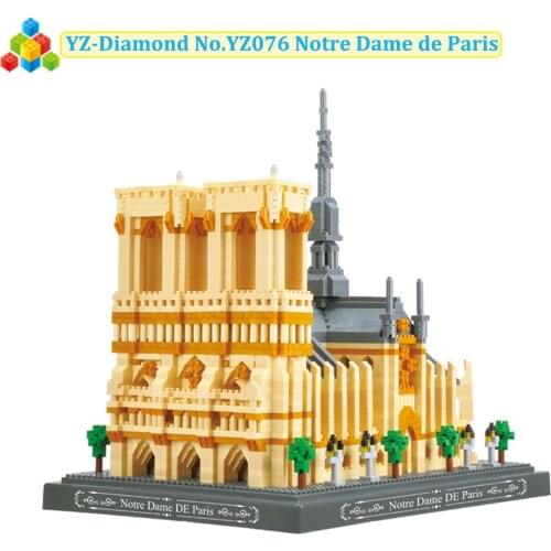 YZ Diamond World Famous Architecture Model Notre Dame de Paris Micro Mini Blocks France Cathedral Building Blocks Set 4018Pcs To