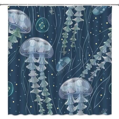 Jellyfish Shower Curtains Fantasy Marine Animals Dark Background Bathroom Decor Polyester Fabric Bathtub Cloth Hanging Curtain