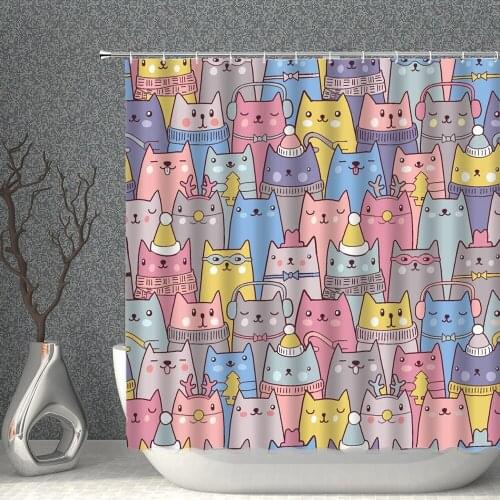 Cartoon Animal Shower Curtain Cute Kitten Chicken Dinosaur Rabbit Cow Pattern Childrens Household Decoration Washable With Hooks