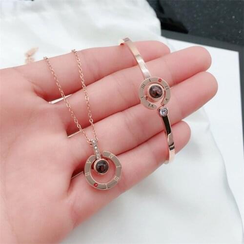 Dropshipping Charm 100 Languages I Love You Memory Bracelet Rose Gold Roman Numerals Crystal Bracelets Fashion Women Bangles HOT