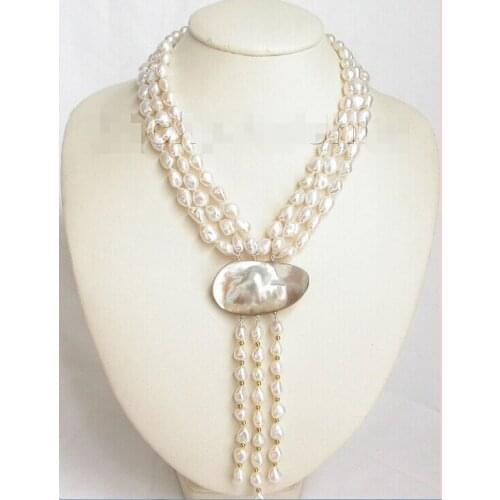 Women Gift word Love fast lustrous 3row baroque white Reborn Keshi pearl necklace j6743 (A0322) women wedding Noble style