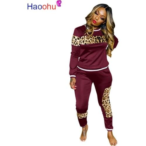 Womens Sport Suit Workout Fitness Tracksuit Leopard Print Long Sleeve Pullover Top and Slim Fit Sweatpants Casual 2 Piece Sets