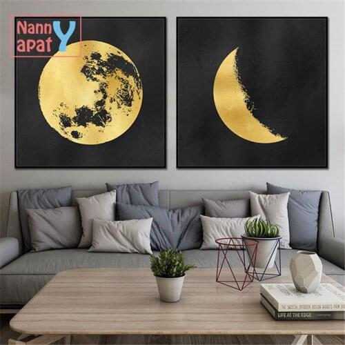 Golden Luxury Moon Earth Posters Nordic Canvas Art Painting Home Decor Wall Art Print Retro Abstract Geomery Square Picture