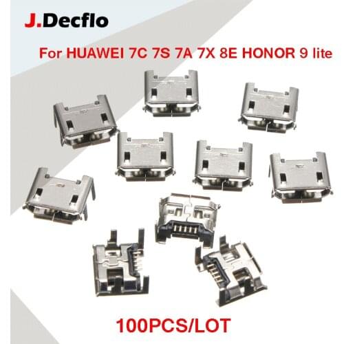 100PCS Micro USB Jack Charging Socket Port Plug Dock Connector For HUAWEI 7C 7S 7A 7X 8E Honor 9 Lite Repair 5Pin Heavy Plate