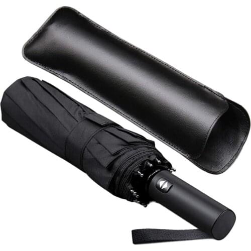 12 Ribs Windproof Travel Umbrella Canopy Lengthened Handle With Auto Open Close Button Compact Protection