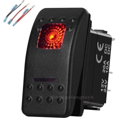 Red Led Printed Rocker Switch 5P on-off Single Pole Single Throw Waterproof for Car Boat 12v/24v+Jumper Wires Set