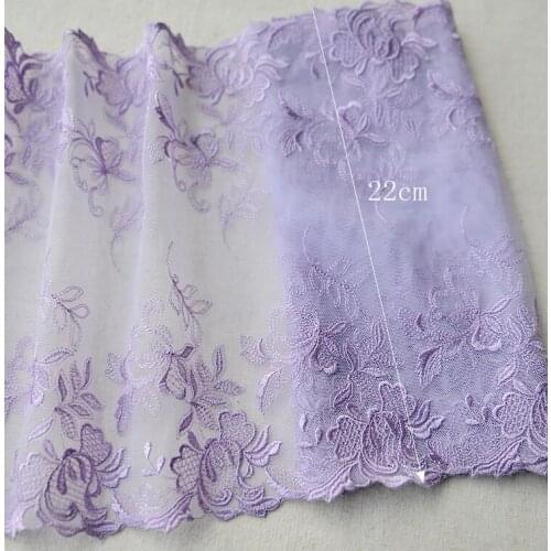 2 Meters Luxury High End Embroidered Lace Mesh Fabric Pink Purple Flower Lace Trim 22cm
