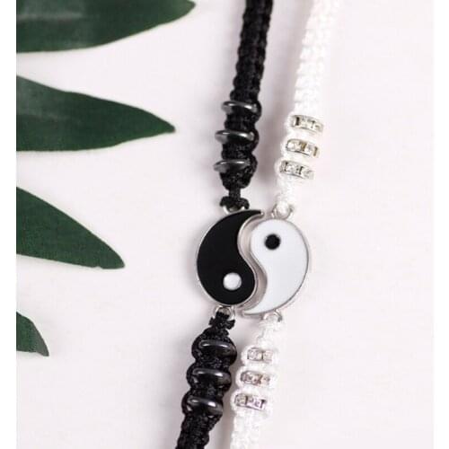 2Pcs Tai Chi Bff Friendship Best Friend Bracelets Lovers Yin Yang Bracelets Set F3MD