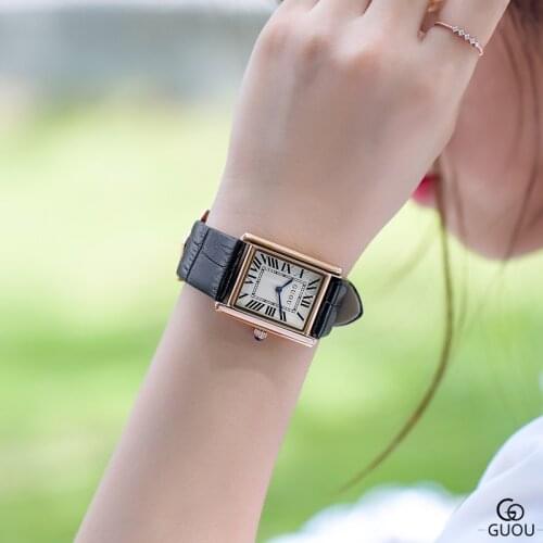 2019 Ladies Square watch Roman dIgital dial fashionable waterproof leather watchband quartz watch g8177