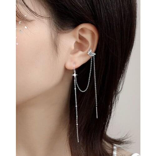 2021 Fashion Jewelry New Korean Long Tassel Piercing Star Earrings Boucle oreille Femme Brincos Stud Earrings For Women Girls