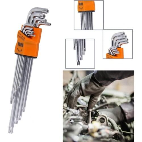 9Pcs/Set Torx Key Set L-Type High Hardness Extra Long Arm Anti-rust Star Keys Wrench for Autos