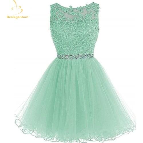 Bealegantom Newest Cheap Tulle Short Cocktail Dresses 2021 In Stock Appliques Mini Formal Prom Graduation Homecoming Party Gown