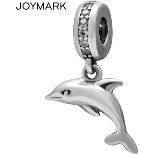 White Zircon Dolphin Pendant Sterling Silver Dangle Charm Beads 925 Silver Beads DIY European Jewelry Accessories SDC948
