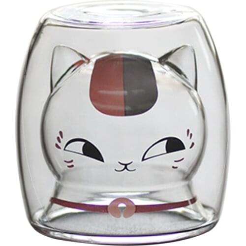 220ML Double Layers Coffee Mug Cute Cat Japanese Style Cup Insulation Drinking Cup Milk Tea Cup Transparent Drinkware Great Gift
