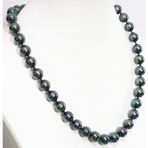 European black natural shell pearl round 8,10mm rainbow beads elegant luxury vintage necklace jewelry 18inch B1471