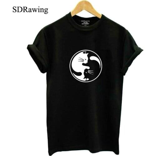 Yin Yang Cat Lovers T Shirt Cartoon Graphic Tees Women Tops Summer Hipster Fashion Tshirt Harajuku Punk Clothing drop ship