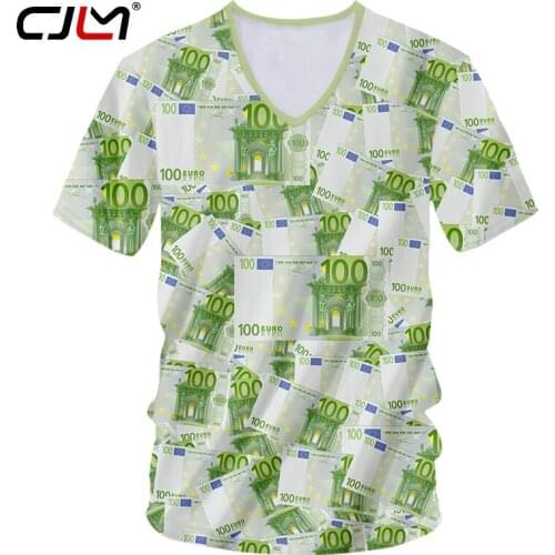 CJLM Casual EUR Banknote Men V-neck T-shirt Streetwear 3D Printed Hawaii T-shirt Fashion Harujuku Custom Oversized T-shirt 5XL