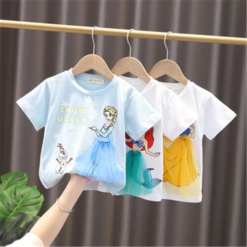 Girls T-shirts Kids Clothes 2021 Summer T-shirt Round Neck Shirt Childrens clothing Cartoon Tops