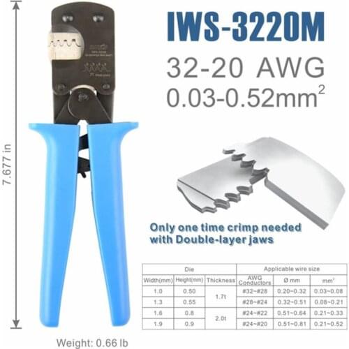 Micro Connector Pin Crimping Tool 0.03-0.52mm² 32-20AWG Ratcheting Crimper for D-Sub,Open Barrel suits Molex,JST,JAE,TYCO-E