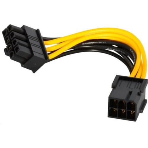 2 pcs Molex 6 Pin Female to 8 Pin Male PCI Express Power Converter Cable Video Graphics Card 6 Pin to 8Pin PCIE Power Cable
