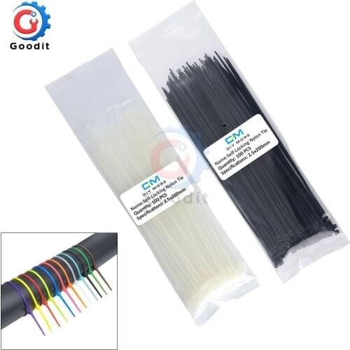 100pcs 200mm Self-locking Nylon Cable Ties 8inch 12 color Plastic Zip Tie wire binding wrap straps Organiser Fasten Cable