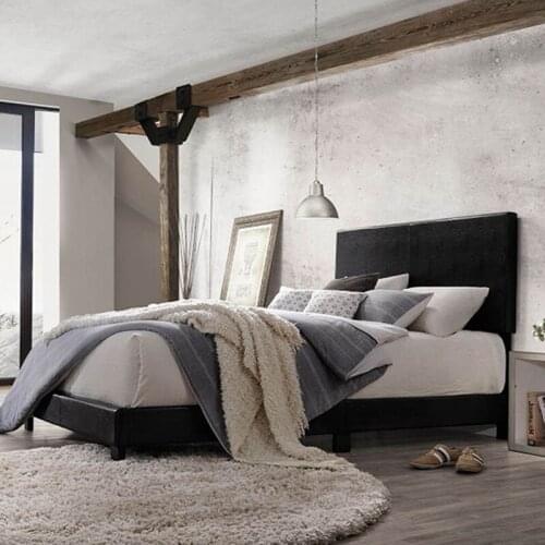 Bed Frame Simple PU Bed Frame Black Lien Twin Bed Solid Wood Easy To Assemble Stylish And Modern