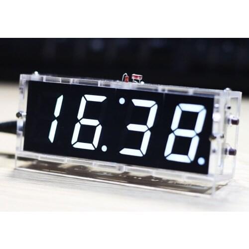 Compact 4-digit DIY Digital LED Clock Kit Light Control Temperature Date Time Display with Transparent Case
