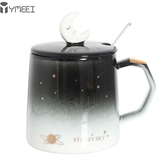 YMEEI 400ML Creative Ceramic Mug Condensed Coffee Mug Cafe Tea Breakfast Milk Cups Star Moon Pattern Drinkware For Lovers Gifts