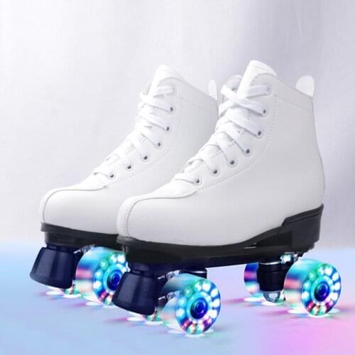 Women Men 6 Choices PU Leather Roller Skates Sliding Quad Sneakers Outdoor Beginner 2 Row Adult Children 4 Flash Wheel Shoes