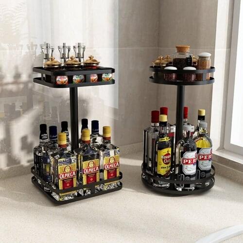Kitchen Shelves Stainless Steel Rotating Seasoning Rack Countertop Seasoning Oil Salt Sauce Vinegar Seasoning Storage Shelf