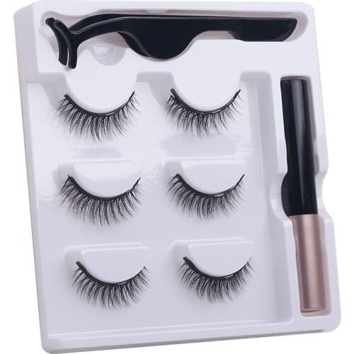 Thinkshow 3 Pairs Waterproof Magnetic Eyelash Set False Eyelash Extension Tweezer Liquid Eyeliner Set For Make Up