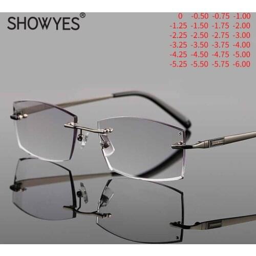 Anti Blue Light Glasses Men Myopia Eyeglasses Prescription Computer Rimless Eyewear Male Crystal Frameless Diamond Cutting