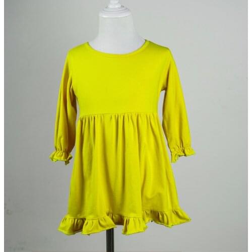 Full sleeve single ruffle sleeve fit body formal style pure color dress girl birthday party beautiful ruffle bottom frocks