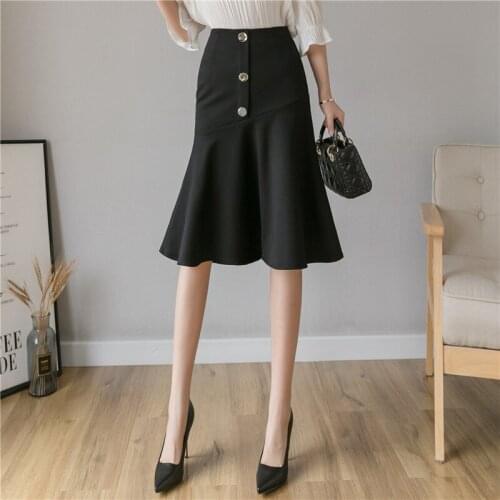 Autumn And Summer Fashion Womens Casual Mid-Length Horn Wrap Hip Nylon Cotton Work Skirt Womens Faldas Mujer Moda 2021 A036