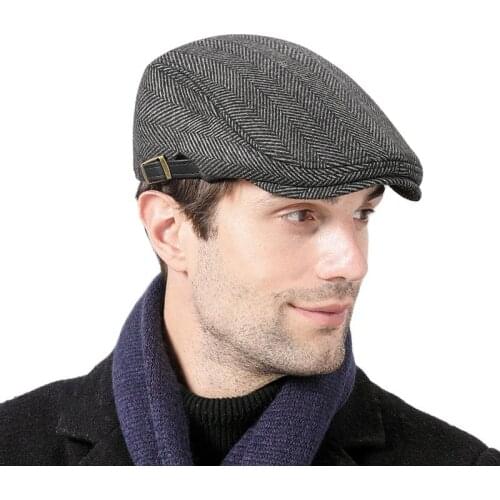 Autumn Winter Beret Hat For Men Thick Warm Woolen Felt Newsboy Caps Middle-aged Retro Painter Cap Flat Herringbone Driving Hats