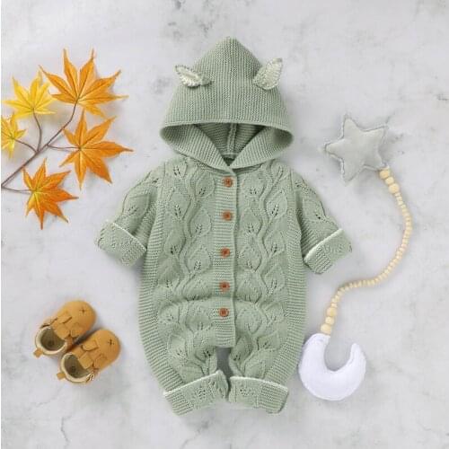 Fall Autumn Infant Baby Girls Long Sleeve Knitted Solid Print Hoodie Rompers Kids Boys Bodysuit Jumpsuit Baby Boy Girl Clothes