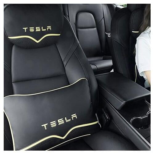 Memory Pillow For Tesla Model 3 2021 Accessories For Tesla Pillow Leather Neck waist Cushion Tesla Model three Y X S ALL Year