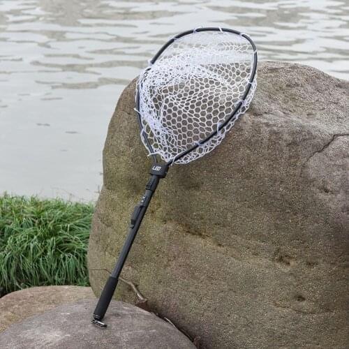 Fly Fishing Net Mesh Aluminum Alloy Handle Landing Net Catch Release Holder Basket Pesca Combo Kit Fishing Accessories