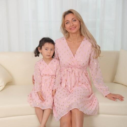 Spring Summer Mother And Duaghter Matching Dress Fashion Long Sleeve Dress For Mommy And Me Clothes Women & Girls Family Look